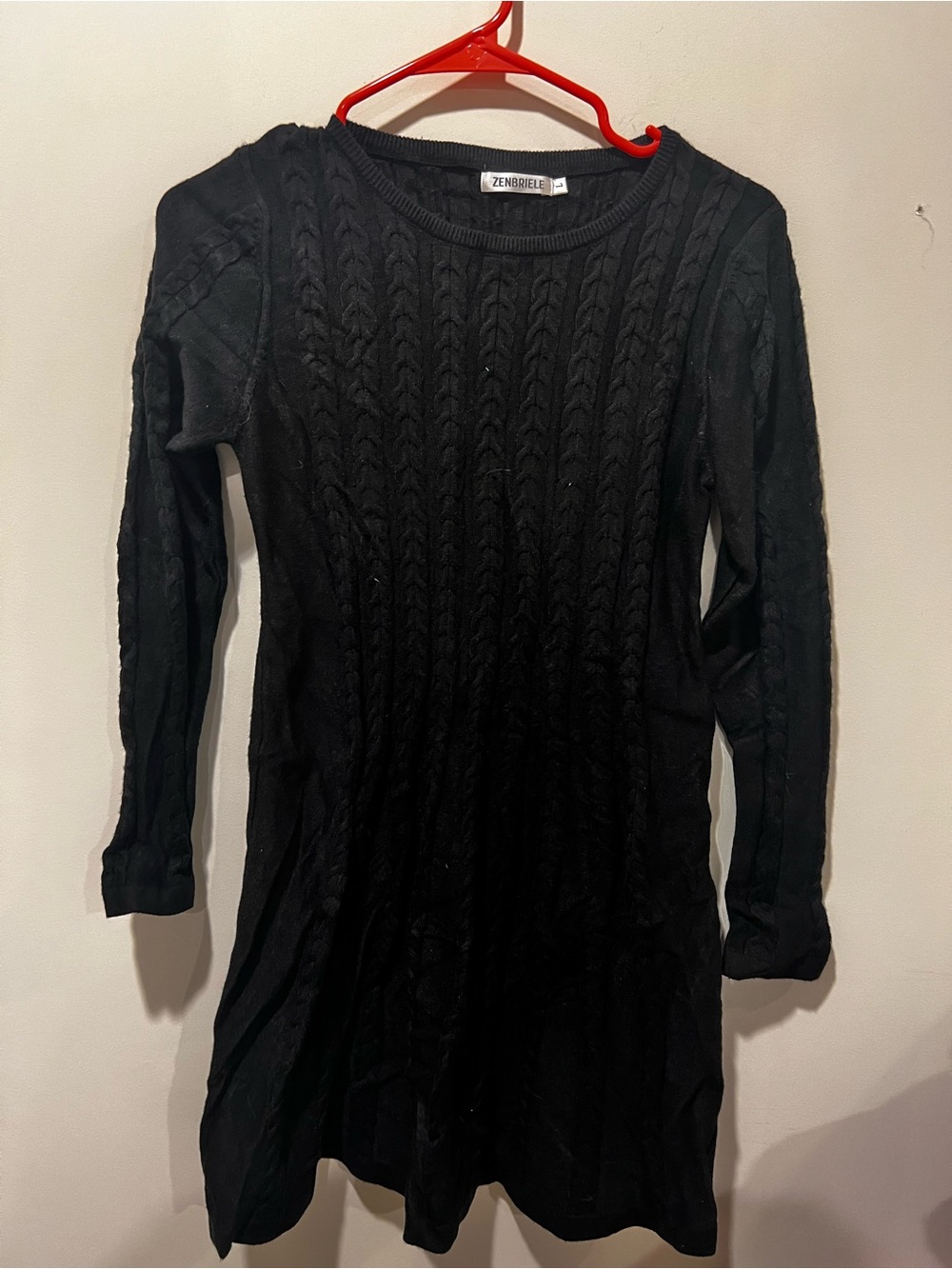 Black Cable Knit A Line Sweater Dress